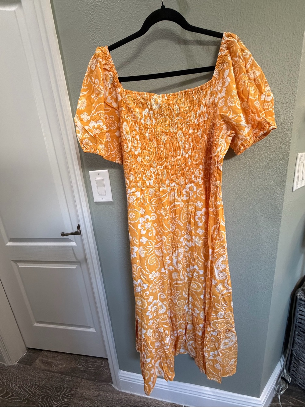 NWT PatPat Orange Floral Puff-Sleeve Midi Dress - Picture 2 of 5